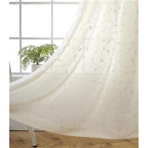 Floral Embroidery Semi Sheer Curtains Faux Linen Grommet Curtains for Bedroom